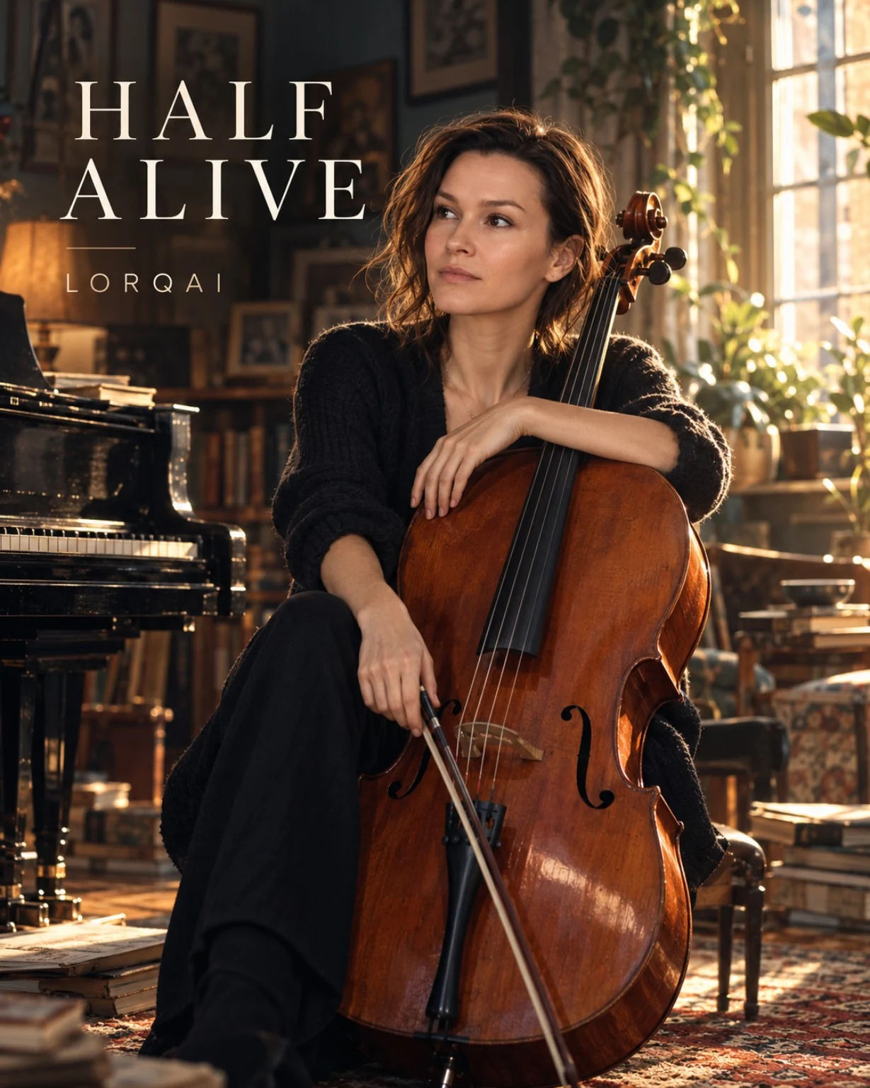 HALF ALIVE illustrated story cover showing a woman with a cello